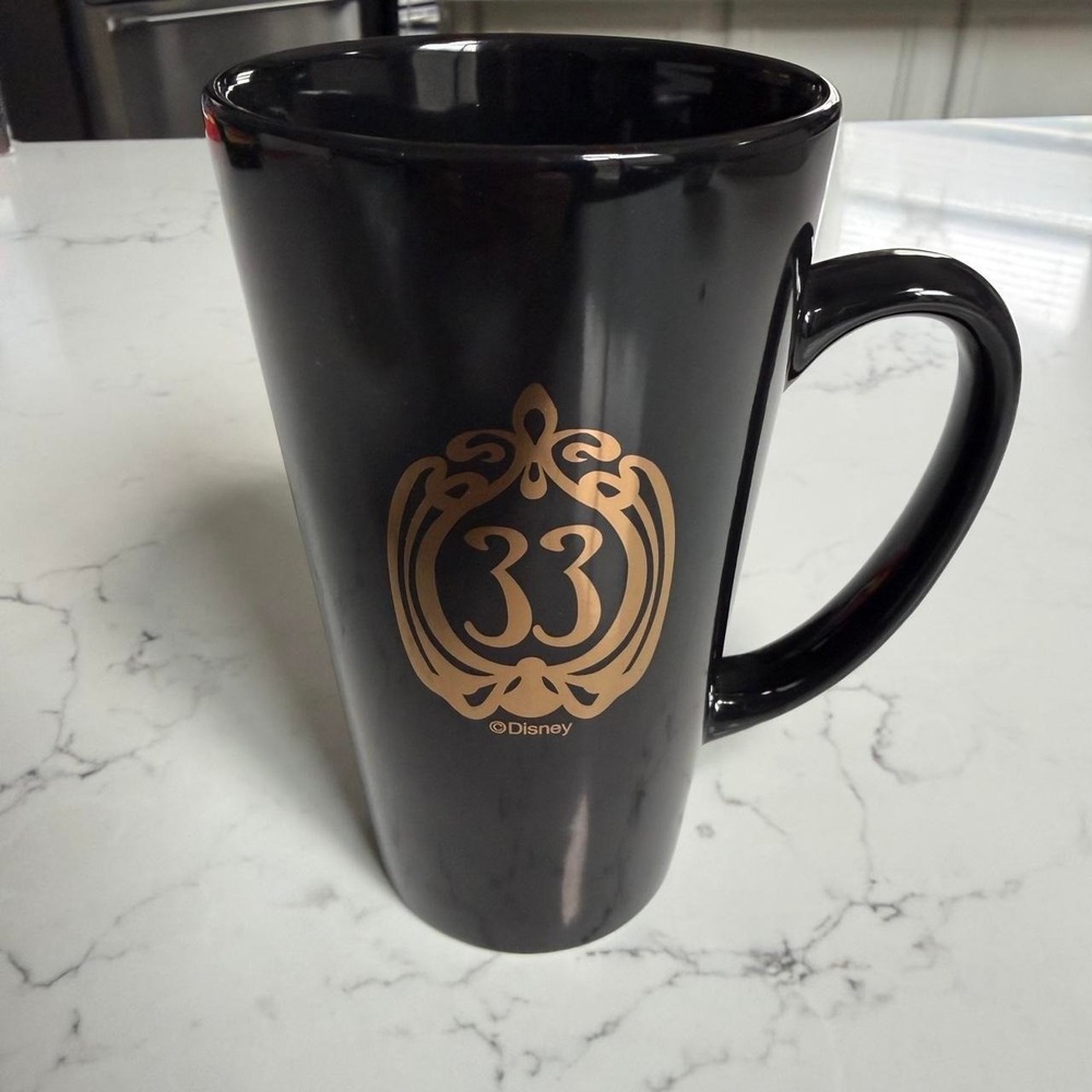 Disney Parks Club 33 Black Ceramic Latte Coffee Mug Gold Logo Member Exclusive